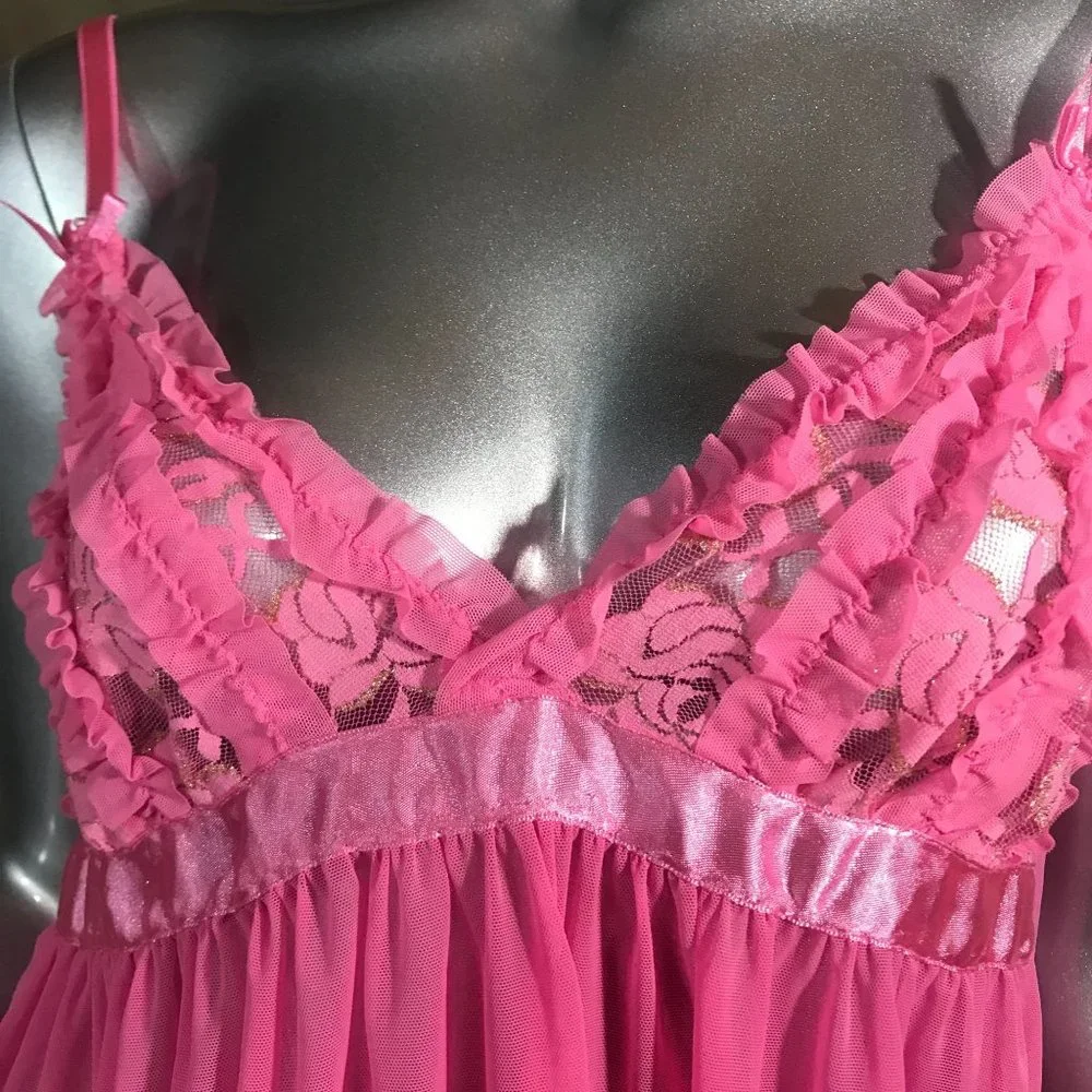Passion Forever Women's Large Lingerie Slip Teddy Pink Mesh Stretchy
